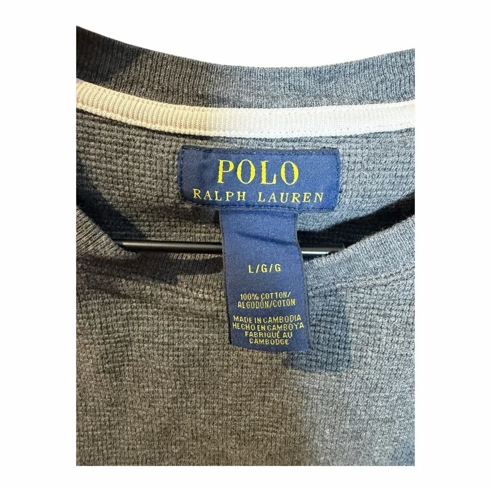 Polo Ralph Lauren Shirt Mens L Gray Waffle Knit Thermal Long Sleeve Preppy